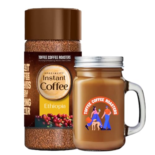 Toffee Coffee Roasters | Ethiopia Speciality Instant Coffee With Free Mason Jar | As Seen On Shark Tank | 100 gm | 100% Arabica | Ready in Seconds | M