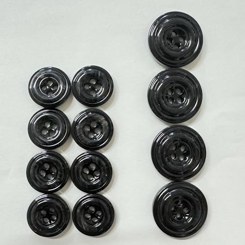 黒色系の水牛調ボタン 4穴 ジャケット 袖口 カーディガン MN250-15-BK-630, MN250-20-BK-678スーツ1着分セット (15mm：8個入り 20mm：4個入り) - ノーブランド品 - 商品画像