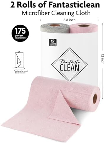 Fantasticlean Microfiber Cleaning Cloth Roll -60 Pack, Tear Away Microfiber Towels, 12