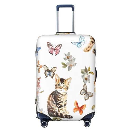 Cute Cat Butterfly Travel Luggage Cover Elastic Suitcase Covers Washable Anti Scratch Luggage Dust Covers Protector, Fits 18-21 inch Luggage, S