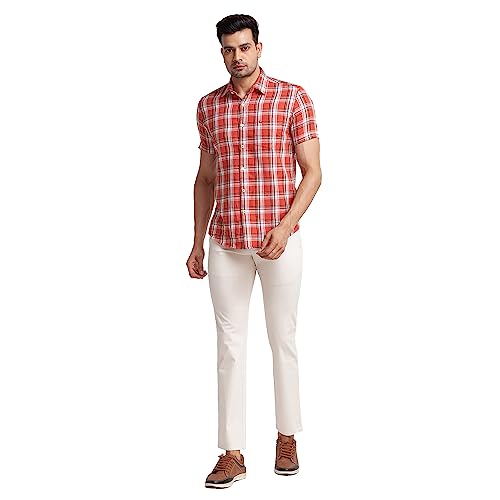 Image of Parx Men's Cotton Blend Solid Pattern Low Rise Tapered Fit Flat Front Casual Trouser