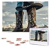 Cowboy Hat Western Boots Puzzles 1000 Pieces Personalized Jigsaw Puzzles Photos Puzzle for Adults Challenging Picture Puzzle with storage bag Puzzles for Men Women Home Decor (10.2\" x 15\")