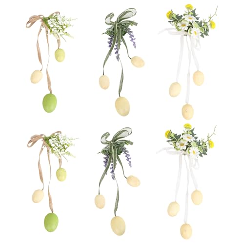 6 Pcs Artificial Easter Eggs Flowers Decorations Wreath Decorative Spring Floral Stems Twig Branches with Ribbon Easter Floral Arrangement Wreath Decoration for Indoor Outdoor Home Garden Yard