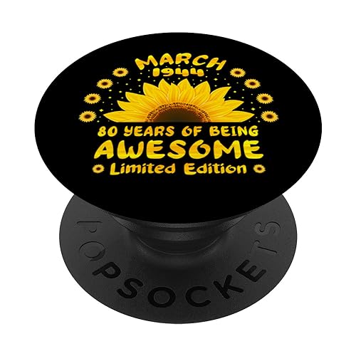 80 cumpleaños 80 años amantes del girasol nacidos en marzo 1944 PopSockets PopGrip Intercambiable