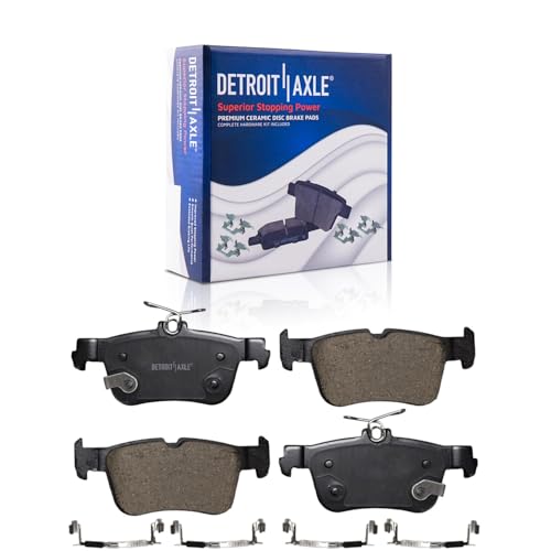 Image of Detroit Axle - 8pc Brake Kit for Ford 2021 2022 2023 Mustang Mach-E 14.25 inch | inch Front and 12.44 inch inch Rear Drilled and Slotted Disc Brake Rotors Ceramic Brake Pads Replacement