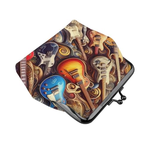 Pu Leather Buckle Coin Purse Abstract-Electric-Guitars Girls Kiss-Lock Change Purse Wallets3
