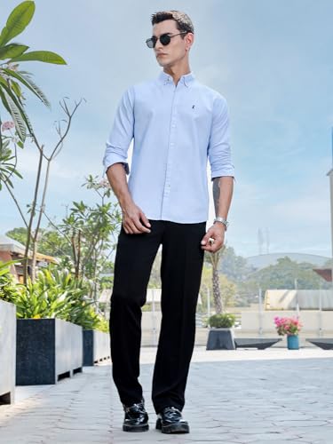 Image of Thomas Scott Cricket Club 100% Cotton Long Sleeve Casual Shirts for Men ((M SkyBlue)