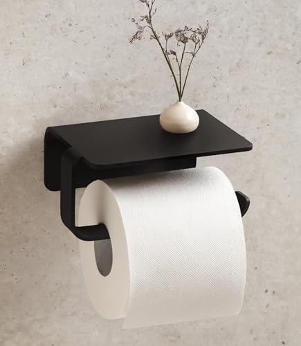 KAZAI. Porte Papier Toilette sans perçage | Support Papier Toilette Mural avec étagère | Dérouleur WC adhésif | Porte-Rouleau pour Salle de Bain en métal...