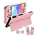 Funda Compatible con Switch OLED, Funda Transparente de diseño Dividido, Funda Protectora con Tapas de Joystick y Protector de Pantalla, Gerbera Rosa (Rosa)