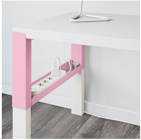 Close-up of the cable management tray under the desk