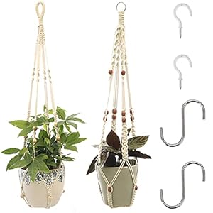 2 stuks bloemenhangers, katoenen touw hanglampen, bloempotplantenhouder, plantenhanger, bloemenhanger, macramé plantenhouder, voor plafonddecoratie, wanddecoratie, balkon, tuin, huishoudelijke decoratie, 90 cm
