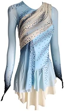 JoyCan Ice Figure Skating Dress Girls Women Blue Gray Hook Refers to Gradual Diamond Inlay Competition Dress