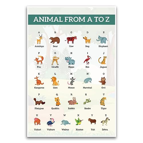Animals A To Z Poster - Educational School Poster For Elementary Middle Classroom - 12 x 18 Inch Unframed Poster - Premium Poster On 100lb Gloss Paper - Printed In The USA FHJP1107