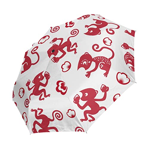 Parapluie pliable de plage et voyage au motif mignon de singe fleur rouge