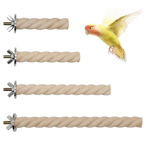 Image of Woohome Bird Perch, 4 PCS Natural Wood Perches, Wooden Bird Parrot Stand in The Shape of a Twist Cage Perch Accessories for Small Birds Budgies Cockatiels Conure Lovebirds