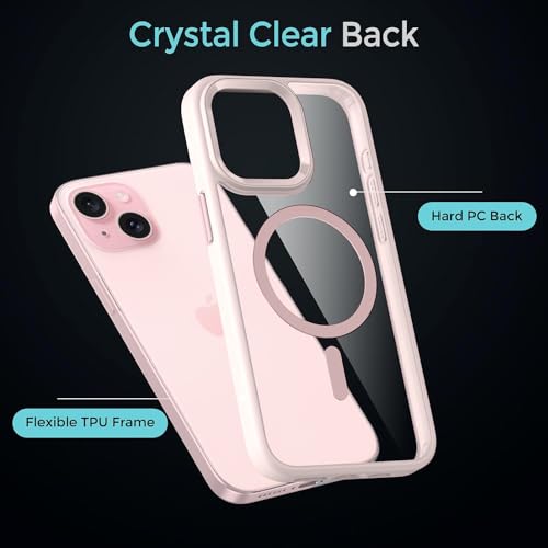 Image of DIZORO Compatible iPhone 15 Case,Compatible with MagSafe, Non Yellow Military-Grade Drop Protection & Hard PC Back Cover Slim Transparent Anti-Scratch Shockproof Phone Case - Pink.