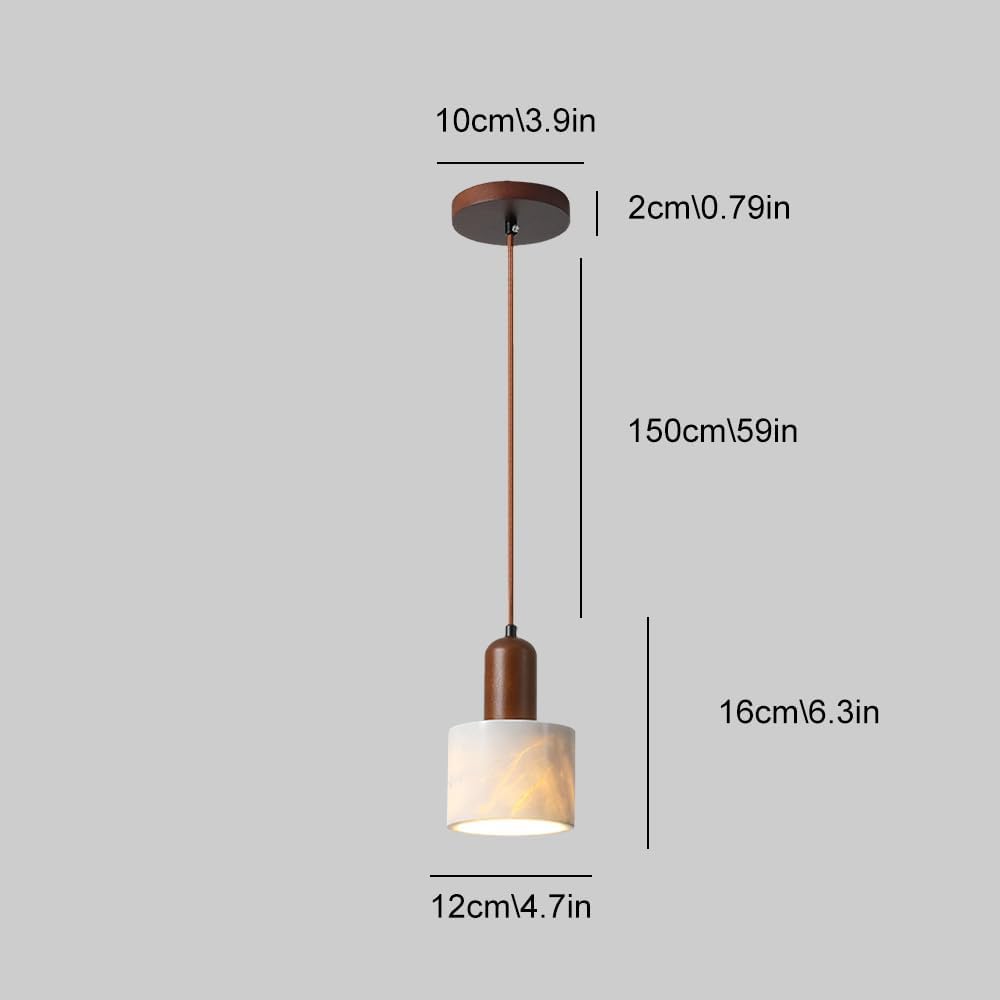 Alabaster Light for Kitchen Island, Wood Light Fixtures with Marble Cylindl Shade, Bedroom Dining Room Living Room Hanging Chaners