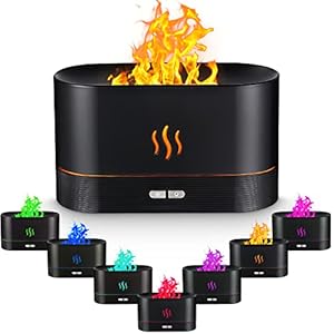 Birshe Diffuseur d’Huiles Essentielles, 180ML 7 Couleurs avec Effet Flamme, Silencieux Humidificateur Aromathérapie pour Bureau Yoga, Arrêt Automatique sans Eau