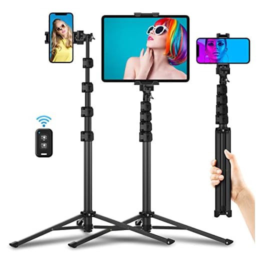 Texlar 60" Phone Tripod Stand for iPhone and iPad - Includes Wireless Remote, Cell Phone and Tablet Holders - for Camera Video Recording, Travel - T60 Pro Selfie Stick Tripod
