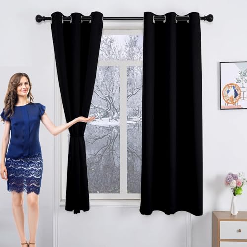 GAIFNAG Opacas Cortinas Salon Modernas 120 x 240 cm Frio y Calor Opacas 100%, Termicas Aislantes Frio y Calor Impermeable Cortinas Exterior Terraza para Decoración de Bodas, Negro