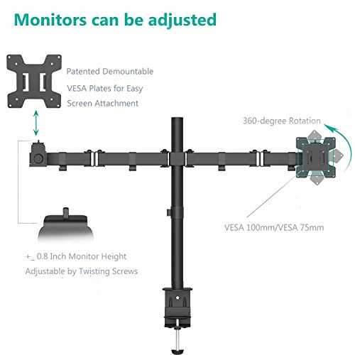 Image of WALI Dual LCD Monitor Fully Adjustable Desk Mount Stand Fits Two Screens 13 to 32 inch, 17.6 lbs. Weight Capacity per Arm (M002LM), Black