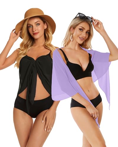 Image of CHICGAL 2 Pieces Women Beach Sarong Bathing Suit Wrap Skirt Sheer Bikini Swimsuit Cover Ups for Swimwear
