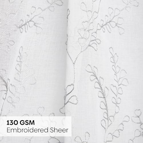 Image of haus & kinder Curtains 7 feet Long | Embroidery Sheer Curtains 7 Feet Long Pack of 1 | Door Curtains 7 feet Light-Filtering & Breathable Sheer Curtains (Sketch Vine, 114x213cm)