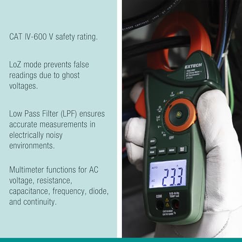 Image of Extech EX820A 1000A True RMS AC Clamp Meter with IR Thermometer | AC to 1000A, IR thermometer with laser, LoZ, low pass filter, inrush, CAT IV 600V, 6000-count backlit