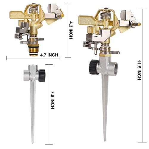 image for Biswing 2 Pack Brass Impact Sprinklers with Stand (Spike), Heavy Duty 