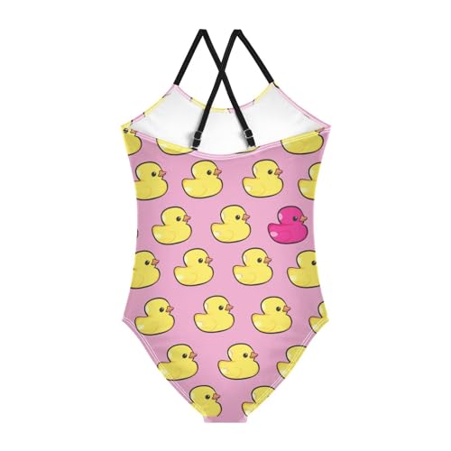 Duck Pink Girls One Piece Swimsuits Color Sport Halter Swimwear Beach Bathing Suit 9-10T2