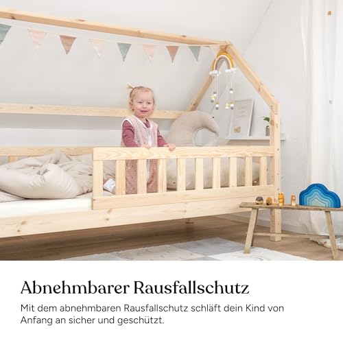 Ehrenkind Hausbett Lille Natur 90x200 mit Rausfallschutz und Bettkasten – Bild 2