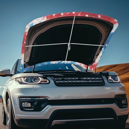 Image of American Flag Automotive Vehicle Hood Cover Flag Elastic Washable Vehicle Front Engine Hood Cover Wrap Car Accessories Compatible with Sedan SUV Trucks
