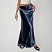 Womens Gold Velvet Maxi Skirts Solid Lace up Elastic Waist Skirt Loose Fashion Comfy A-Line Swing Midi Clothes Navy L
