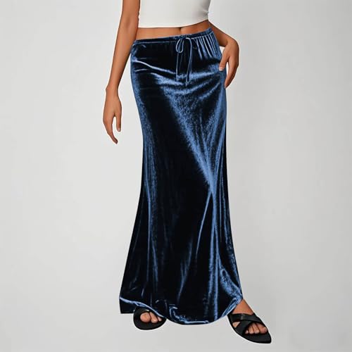 Women Velvet Maxi Skirt, Fashion High Waist Tie-Up Casual Skirts A-Line Swing Loose Clothes2