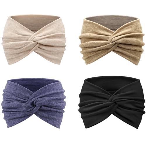 Image of DRESHOW 4 Pack Turban Headbands for Women Wide Vintage Head Wraps Knotted Cute Hair Band Accessories