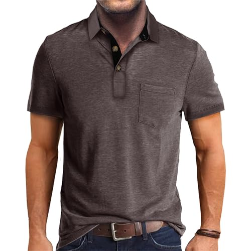 Image of Men's Short Sleeve Polo Shirts Buttons Collared T Shirts with Pocket | Moisture-Wicking,Soft Stretch Fabric, Lightweight,Structured Collar,Business Casual, Golf, Office,All-Day Comfort