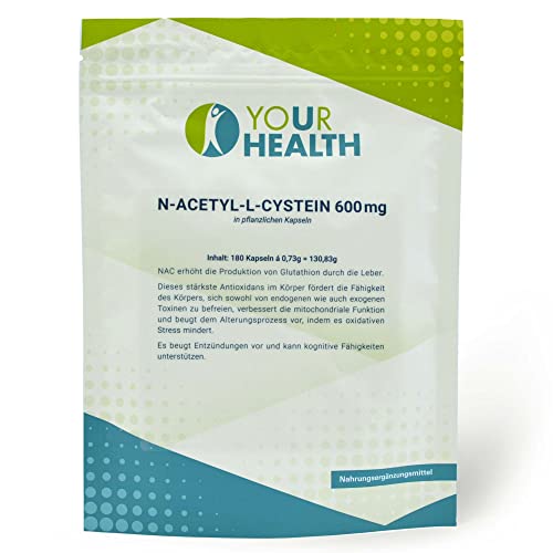 uHealth N-ACETYL-L-CYSTEIN 600 mg | 180 Kapseln | starkes Antioxidans | Entgiftung Cover
