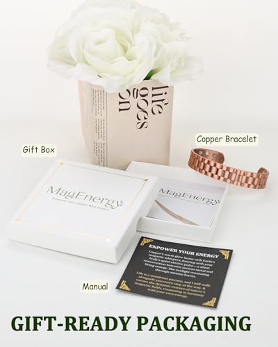Image of MagEnergy Copper Bracelet for Men, 18X Strength Magnetic Bracelet with 3800 Gauss Magnets, 99.99% Pure Solid Copper, Men's Jewelry Gift (Copper-Classic)