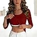 Built-in Bra Long Sleeve Ribbed T-Shirt for Women Casual T-Shirt Base Layer Undershirt All Day Comfort Basic Tee Top Wine