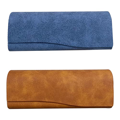 MDDZ 2 Stücke Leichtes Brillenetui, Tragbare Brillenbox, Leder Brillenetui, Faltbar, Hardcase, Sonnenbrillen Etui für Sonnenbrille, Lesebrille, Stoßdämpfend, Aufbewahrung, Gelb, Blau Cover