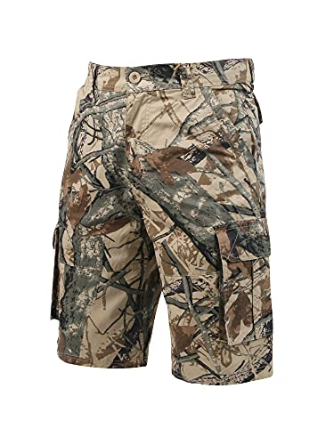 COEVALS CLUB Men's Outdoor Work Relaxed Fit Multi-Pocket Cotton Solid Camouflage Cargo Shorts (34, Khaki Forest Camo, 06)