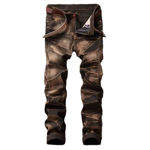 Men's Fashion Vintage Jeans Slim Straight Leg Tie Dye Pleated Biker Denim Pants Male Casual Pants