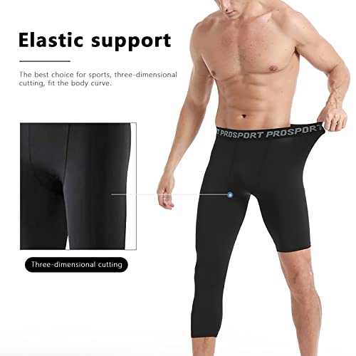 Valcatch One Leg Compression Tights For Basketball 3/4 Compression Pants Men 3/4 Length Running Capri Leggings Base Layer #TOP3