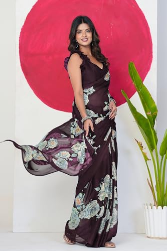 Image of MIRCHI FASHION Women Saree Floral Printed Chiffon | Breathable Lightweight Summer Sari for Office and Daily Use with Unstitched Blouse (Available in 20 Styles)