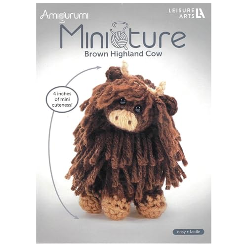 Image of LEISURE ARTS Amigurumi Miniatures Brown Cow Crochet Kit for Beginners - DIY Animal Craft Kit for Adults, Beginner Crochet Set with Yarn, Hook, Instructions, 4-Inch
