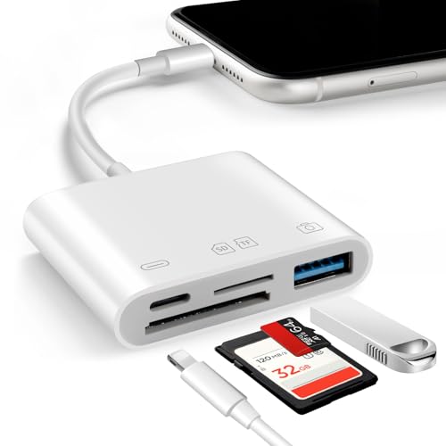 Doumsic SD Card Reader for iPhone and iPad, Adapter for Digital Camera to Phone, Memory Card Reader for iPhone, USB to Lightning Adapter, with Charging Port