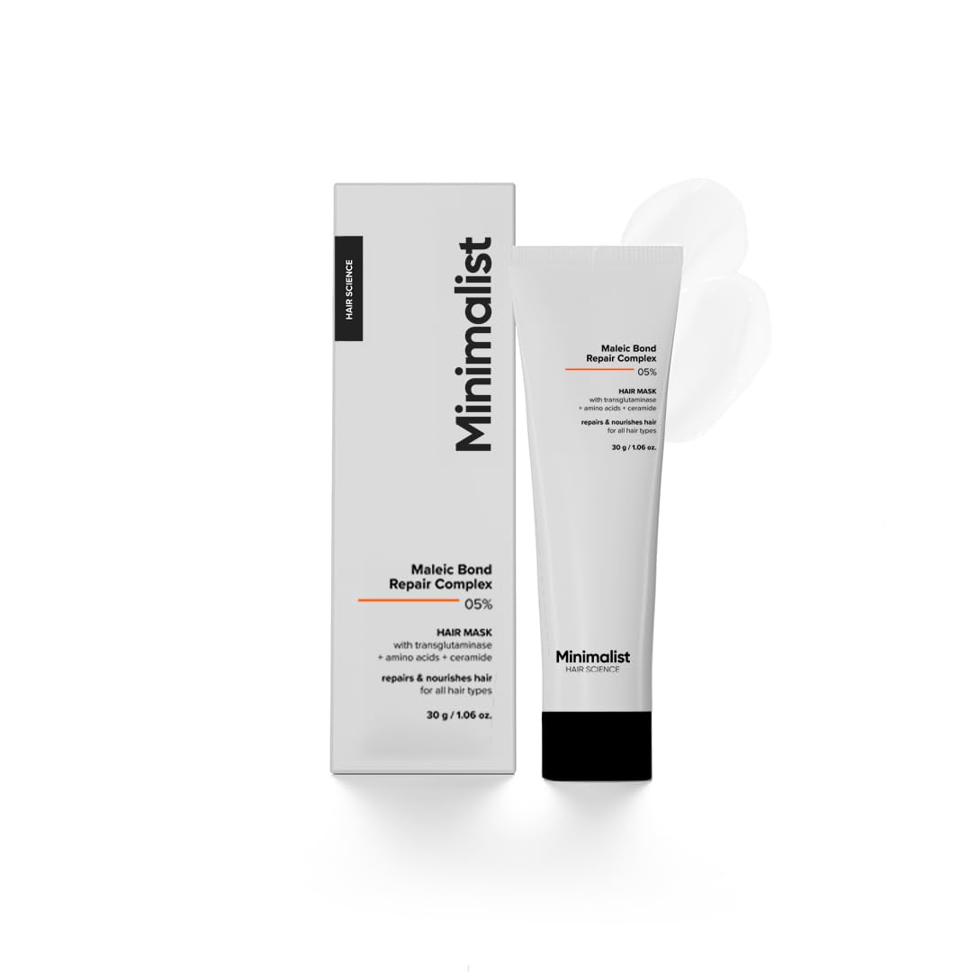 Minimalist Hair Mask for Frizzy & Damaged Hair | 5% Maleic Bond Repair Complex with Amino Acids & Ceramides | Repairs Dry, Dull Hair, Controls Frizz | For Treated Hair | Men & Women | 30g