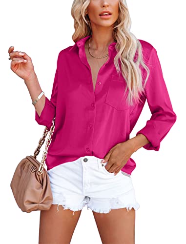 Homlan Damen Bluse Elegant V-Ausschnitt Satin Langarm Casual Oberteile...