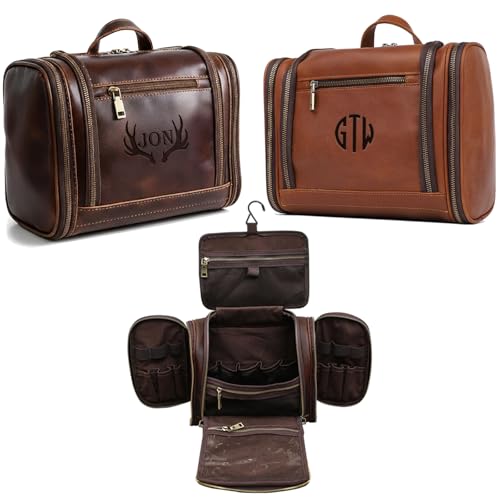 Personalized Leather Toiletry Bag for Men Women, Genuine Leather Toiletries