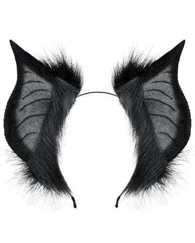 BNLIDES Handmade Bat Beast Ears Headband Adult Cosplay Costume Accessories for Halloween Anime Con Stage Performance (Black Grey)
